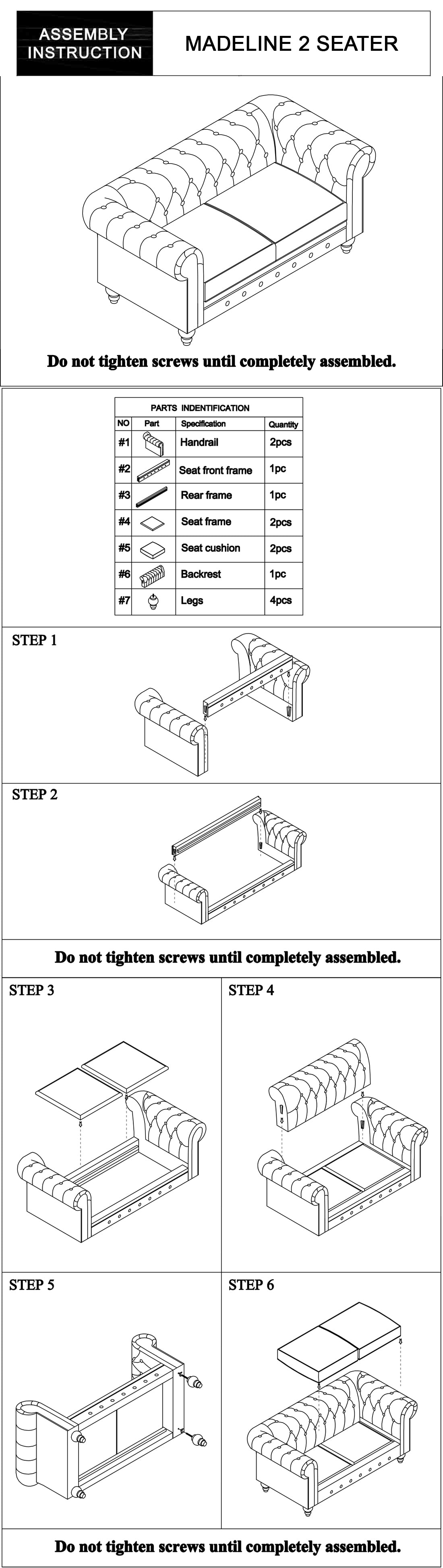 Mabel 2-Seater Sofa Lounge Button Tufted in Faux Leather - Brown
