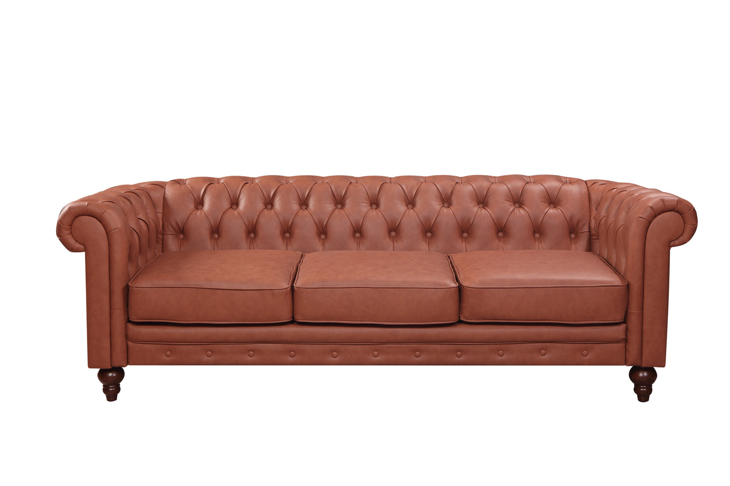 Mabel 3 Seater Sofa Lounge Chesterfield Style Button Tufted in Faux Leather - Brown