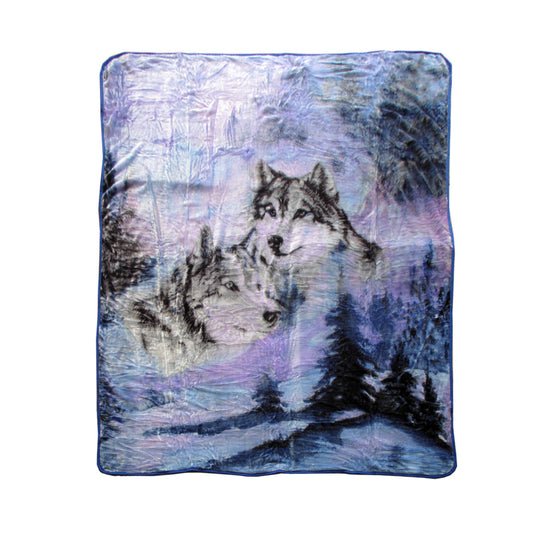 Walden Throw Soft Blanket 375GSM 1 Ply 3D Print Faux Mink Blanket Queen 200x240cm - Winter Wolf