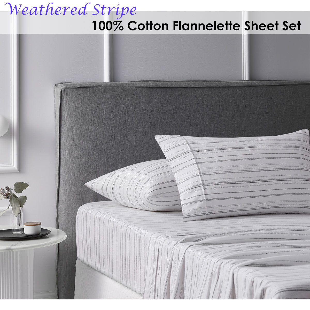 Single Accessorize Cotton Flannelette Sheet Set Weathered Stripe