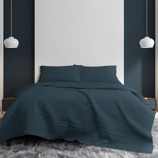 QUEEN 3-Piece Quilted Coverlet Set - Navy