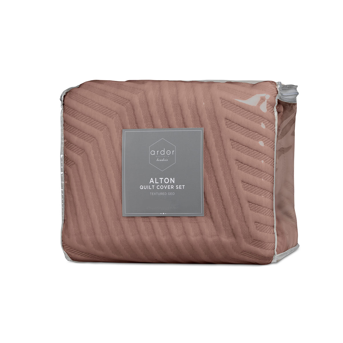 QUEEN Jacquard Embossed Texture Geo Quilt Cover Set - Pink