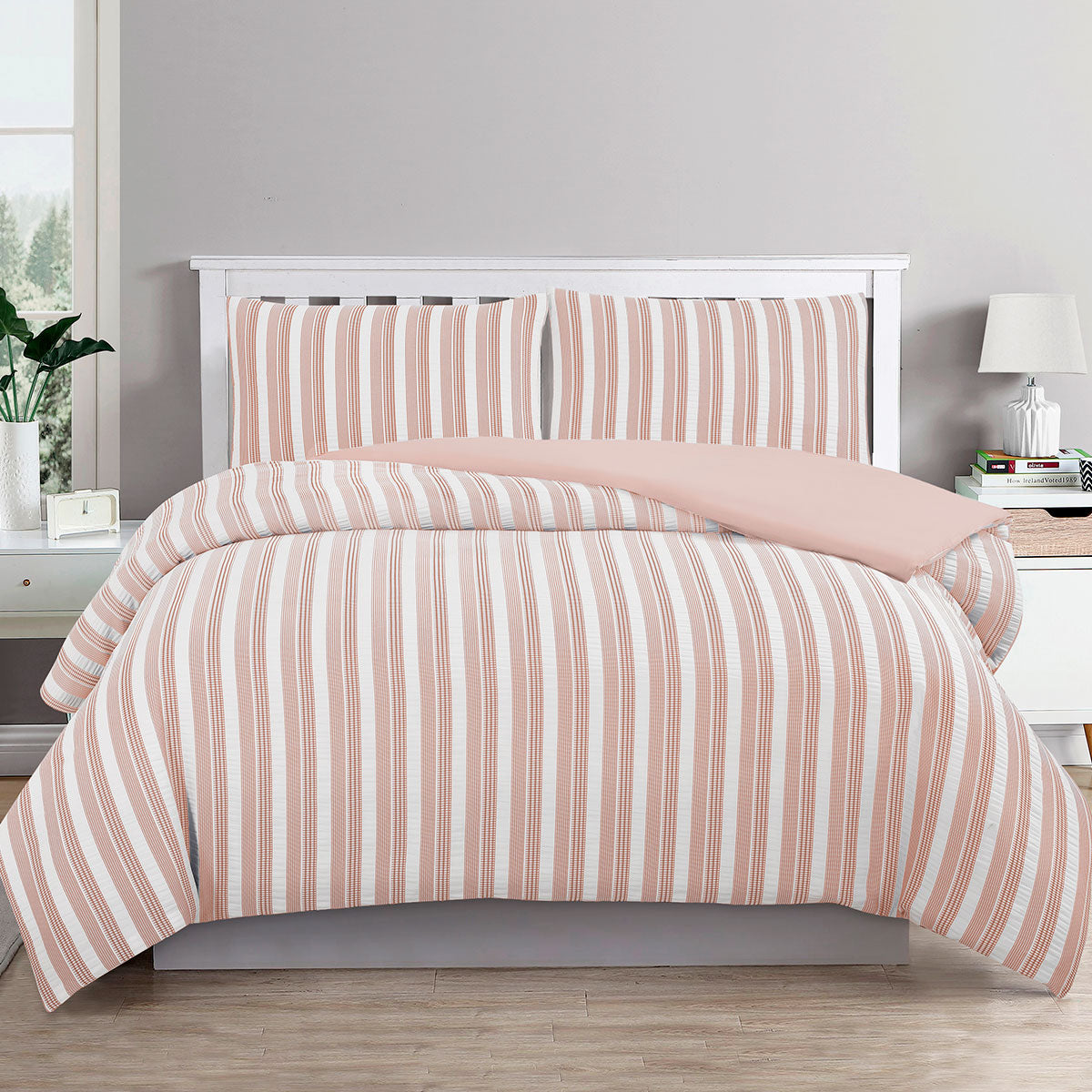 QUEEN 3-Piece Seersucker Waffle Quilt Cover Set - Peach