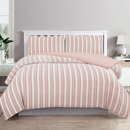 QUEEN 3-Piece Seersucker Waffle Quilt Cover Set - Rose Dust