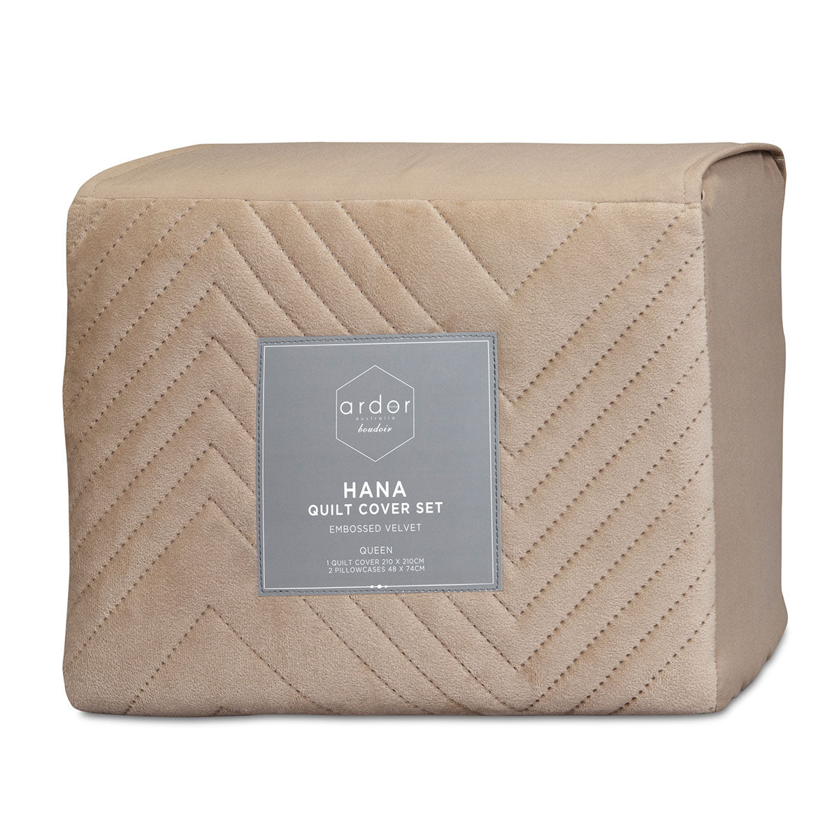 QUEEN Embossed Velvet Quilt Cover Set - Champagne