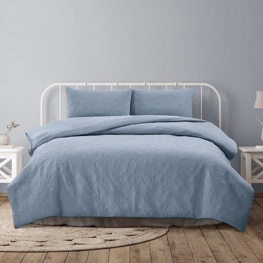 KING Pinsonic Embossed Quilt Cover Set - Bluebell