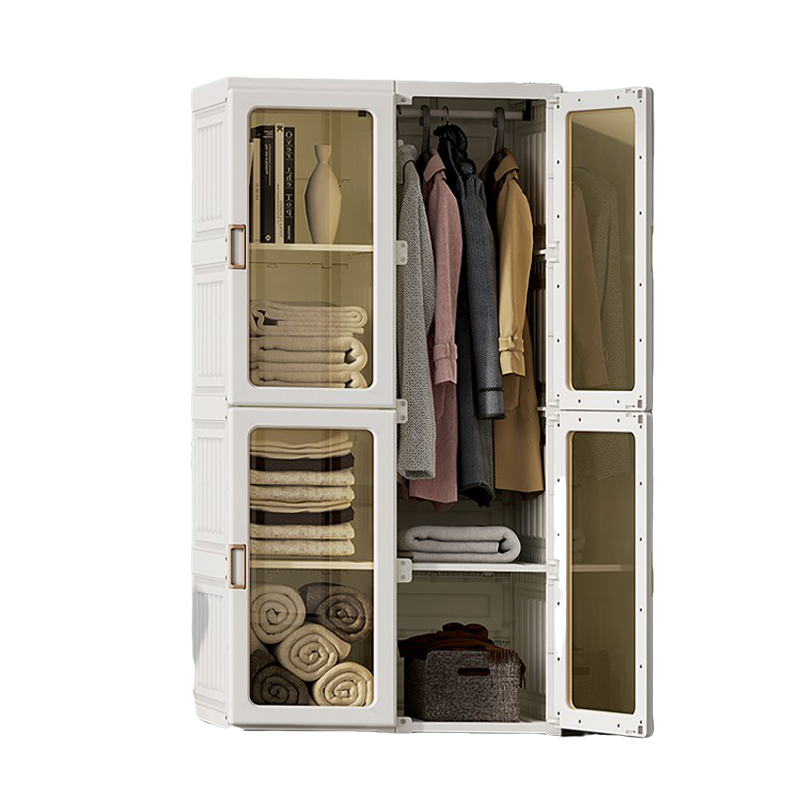 Cubes Storage Folding Cabinet Wardrobe With 8 Grids & 4 Doors & 1 Hanger