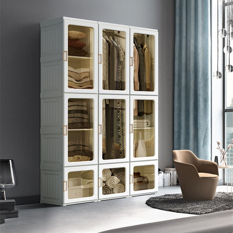 Cubes Storage Folding Cabinet Wardrobe With 8 Grids & 4 Doors & 1 Hanger