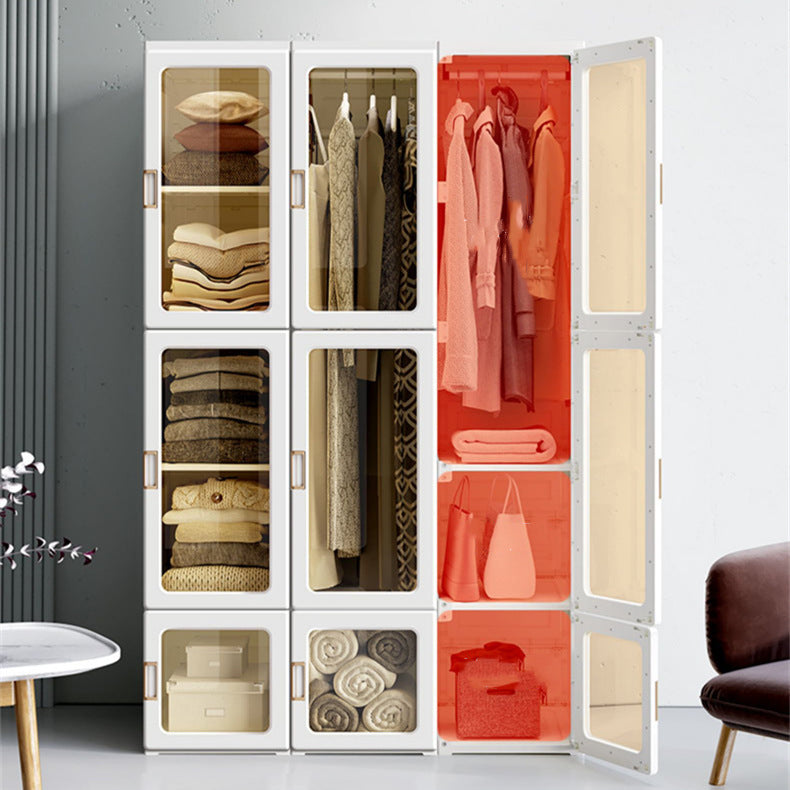 Cubes Storage Folding Cabinet Wardrobe With 8 Grids & 4 Doors & 1 Hanger