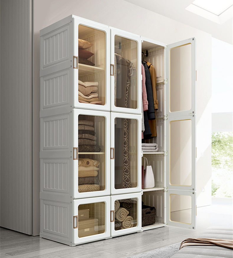 Cubes Storage Folding Cabinet Wardrobe With 8 Grids & 4 Doors & 1 Hanger