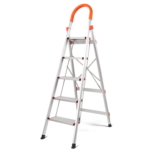 5 Step Ladder Multi-Purpose Folding Aluminium Non-Slip Platform Household