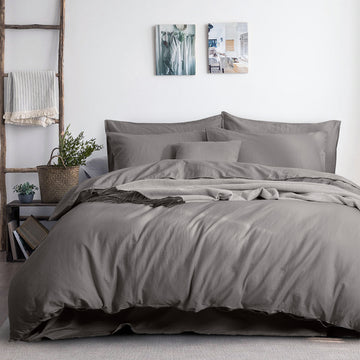 QUEEN Luxurious Linen Cotton Quilt Cover Set - Grey