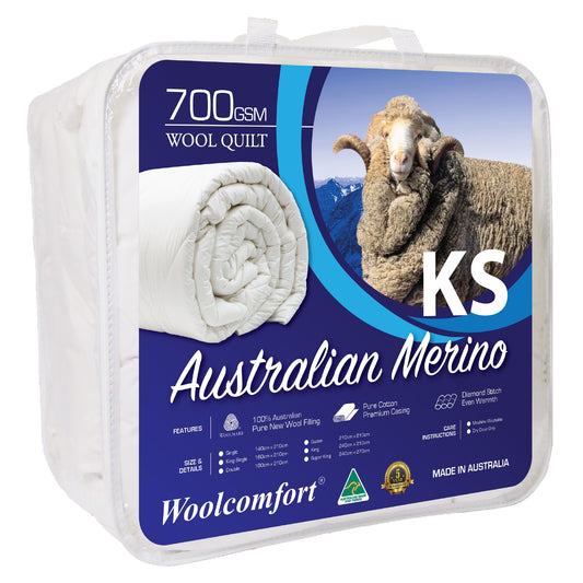 King Single Woolcomfort AUS Made Merino Wool Quilt 700GSM 160x210cm