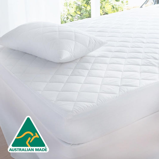 KING AUS Made Fully Fitted Cotton Quilted Mattress Protector - White