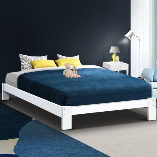Cassidy Bed Frame Wooden Bed Base with Timber Foundation - White Double