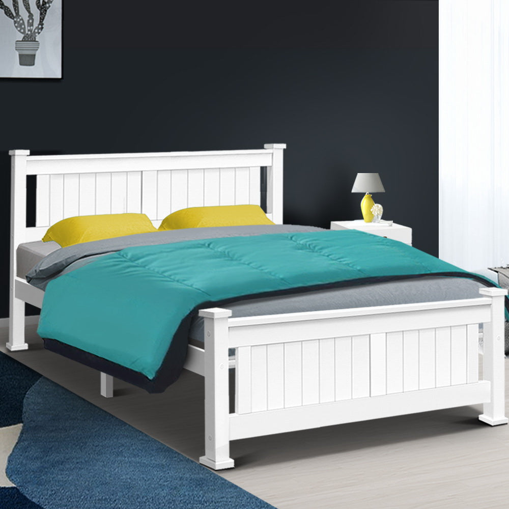 Mystique Wooden Bed Frame Kids Adults Timber no Drawers - White Queen