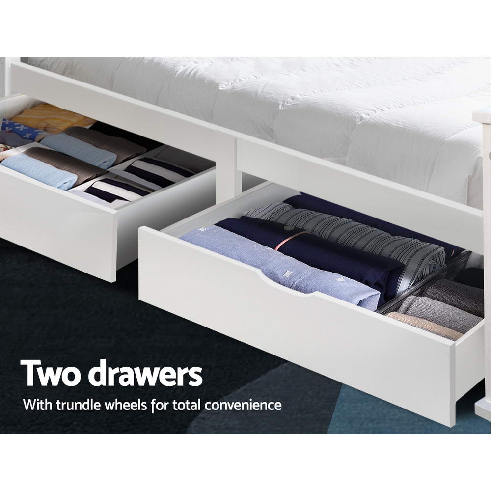 Mystique Wooden Bed Frame Timber with Storage Drawers - White Single