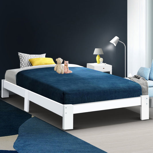 Haven Bed Frame Wooden Bed Base Platform - White Single