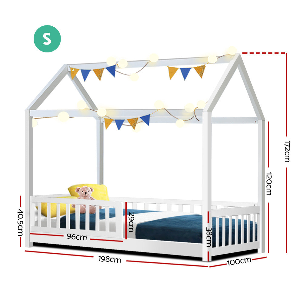 Blair Wooden Bed Frame House Pine Timber Platform - White Single