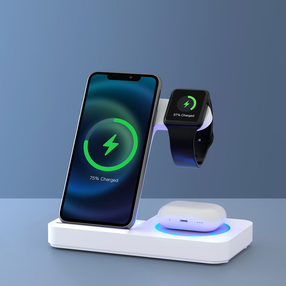 4-in-1 Wireless Charger Dock Fast Charging for Phone White