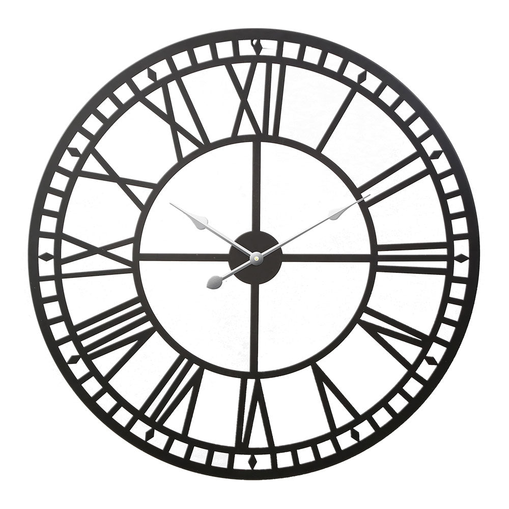 60cm Large Wall Clock Roman Numerals Round Metal Luxury Home Decor Black