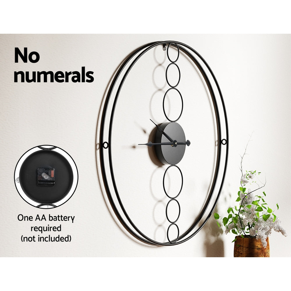 75cm Wall Clock Large No Numeral Round - Black