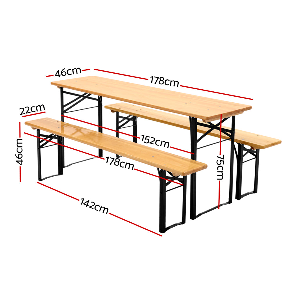 Canterbury Wooden Outdoor Foldable Bench Set - Natural