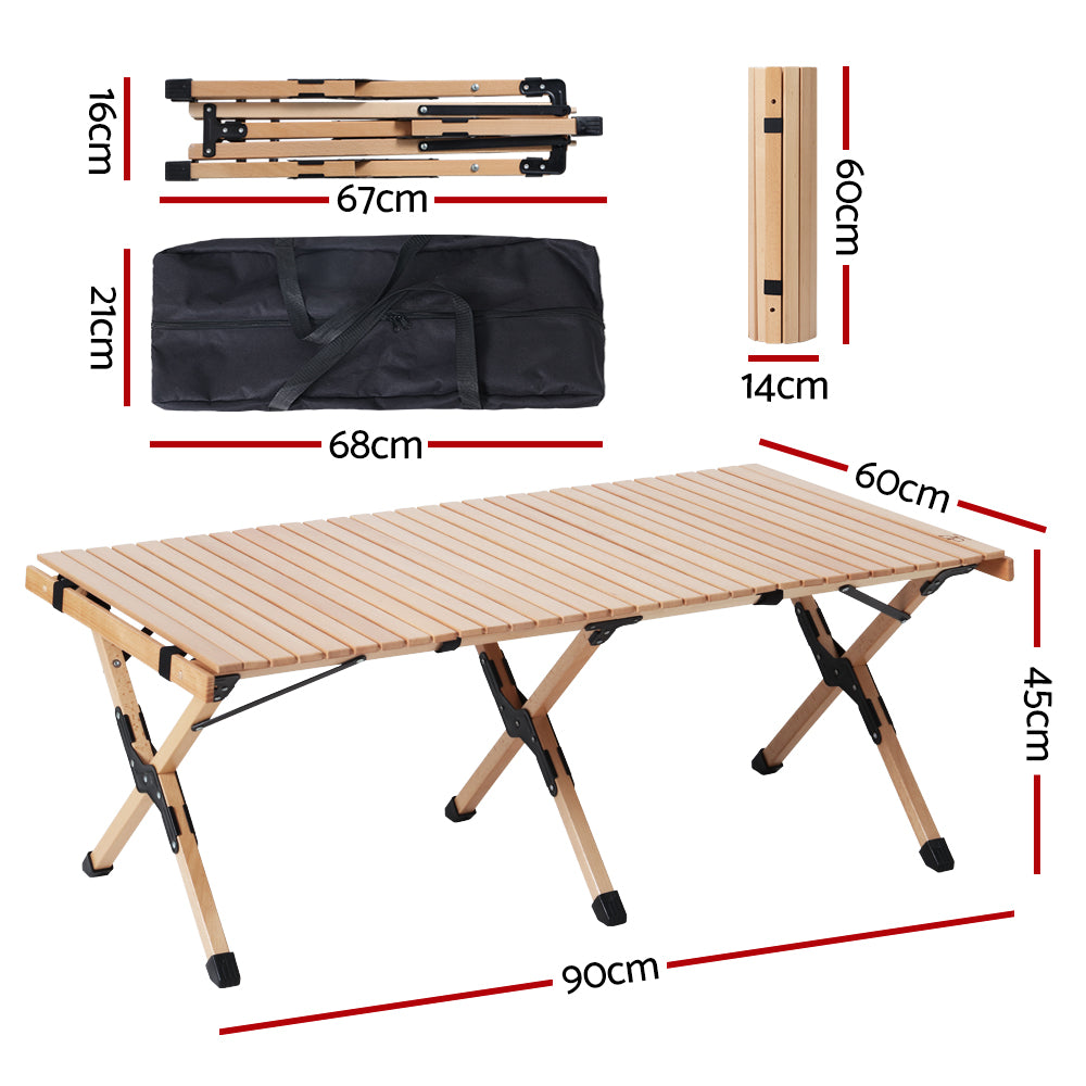 Outdoor Furniture Wooden Egg Roll Picnic Table Camping Desk 120CM