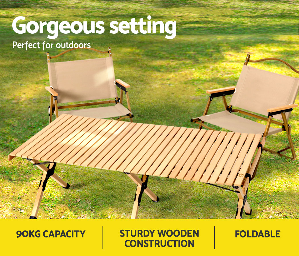 Outdoor Furniture Wooden Egg Roll Picnic Table Camping Desk 120CM