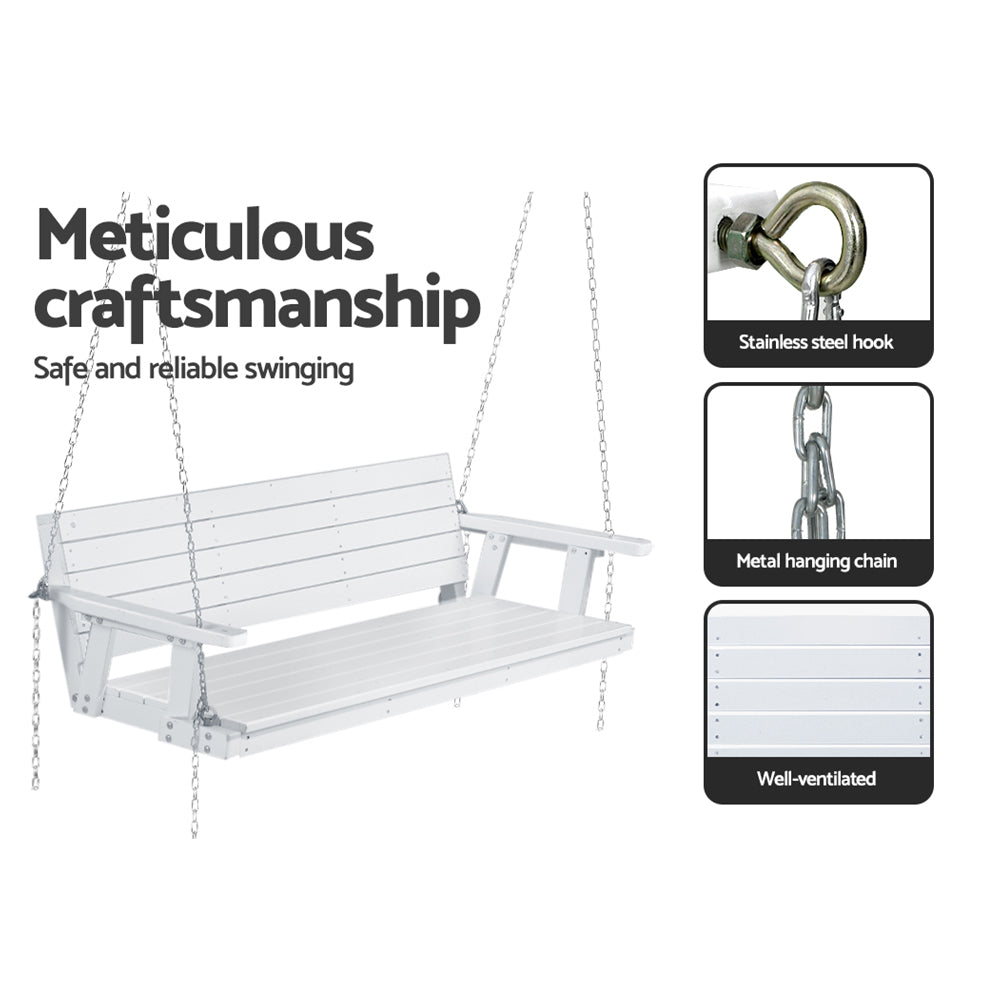 Harlow 3 Seater Porch Swing Chair with Chain Bench Wooden - White