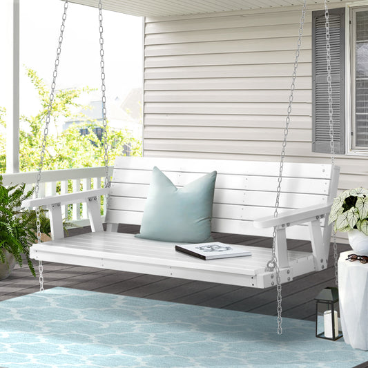 Harlow 3 Seater Porch Swing Chair with Chain Bench Wooden - White