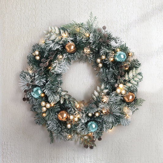 60cm Christmas Wreath with LED Lights Snowy Garland Xmas Decor