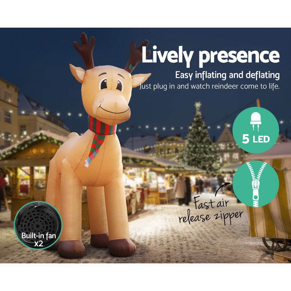 Reindeer Christmas Inflatable Illuminated Xmas Decorations - 5M