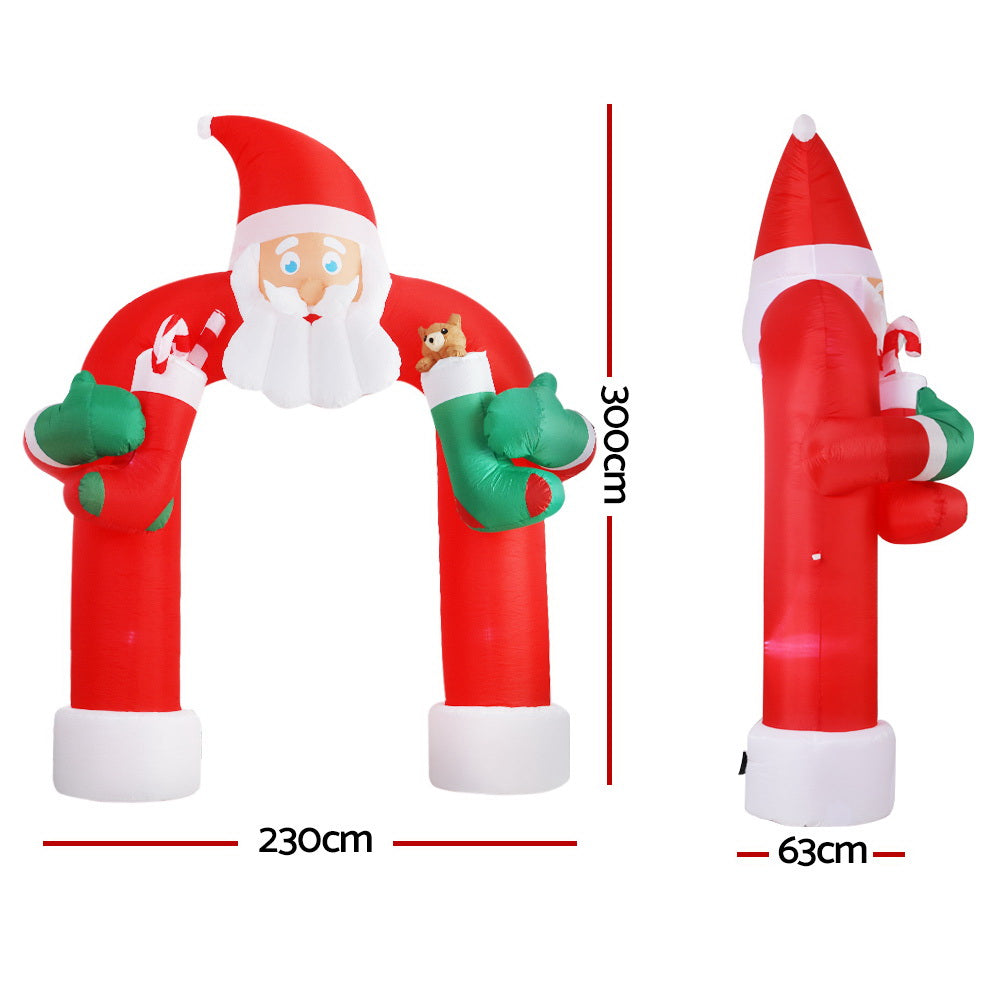 Santa Archway Christmas Inflatable Outdoor Decorations Xmas Lights - 2.3M