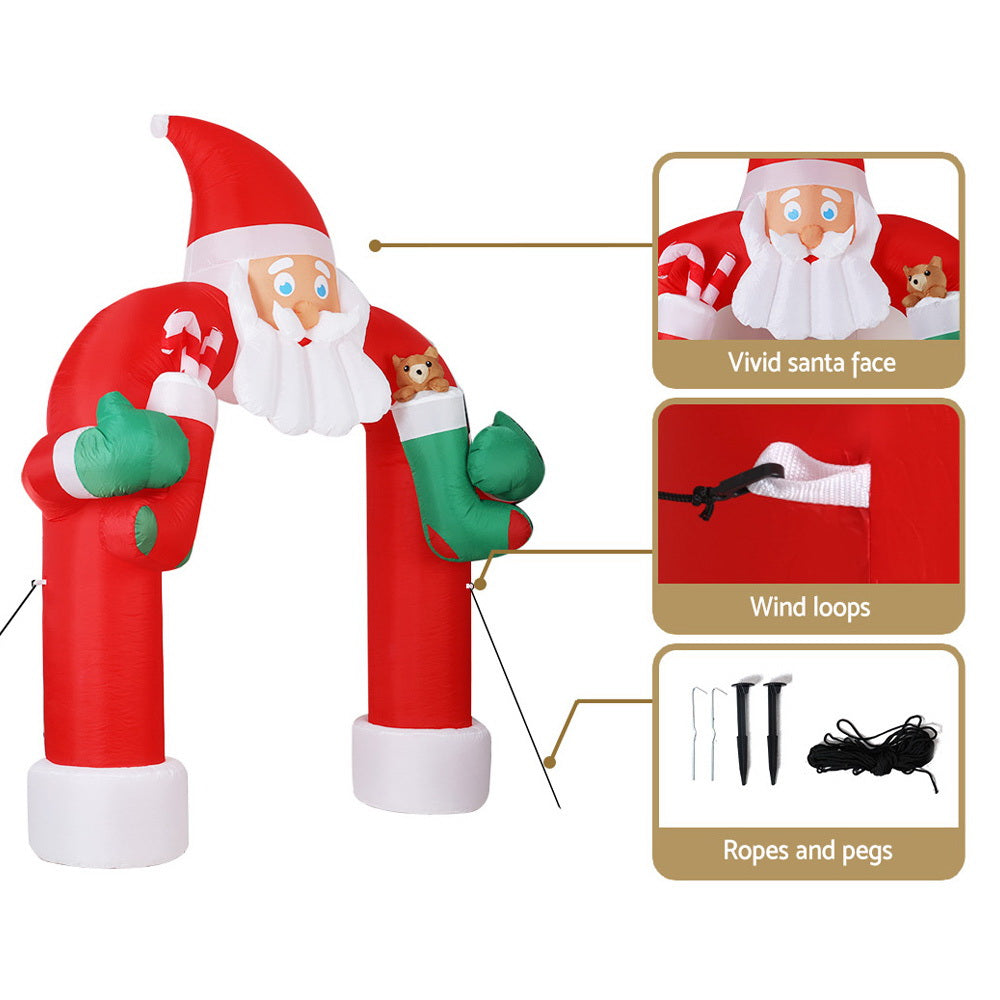 Santa Archway Christmas Inflatable Outdoor Decorations Xmas Lights - 2.3M