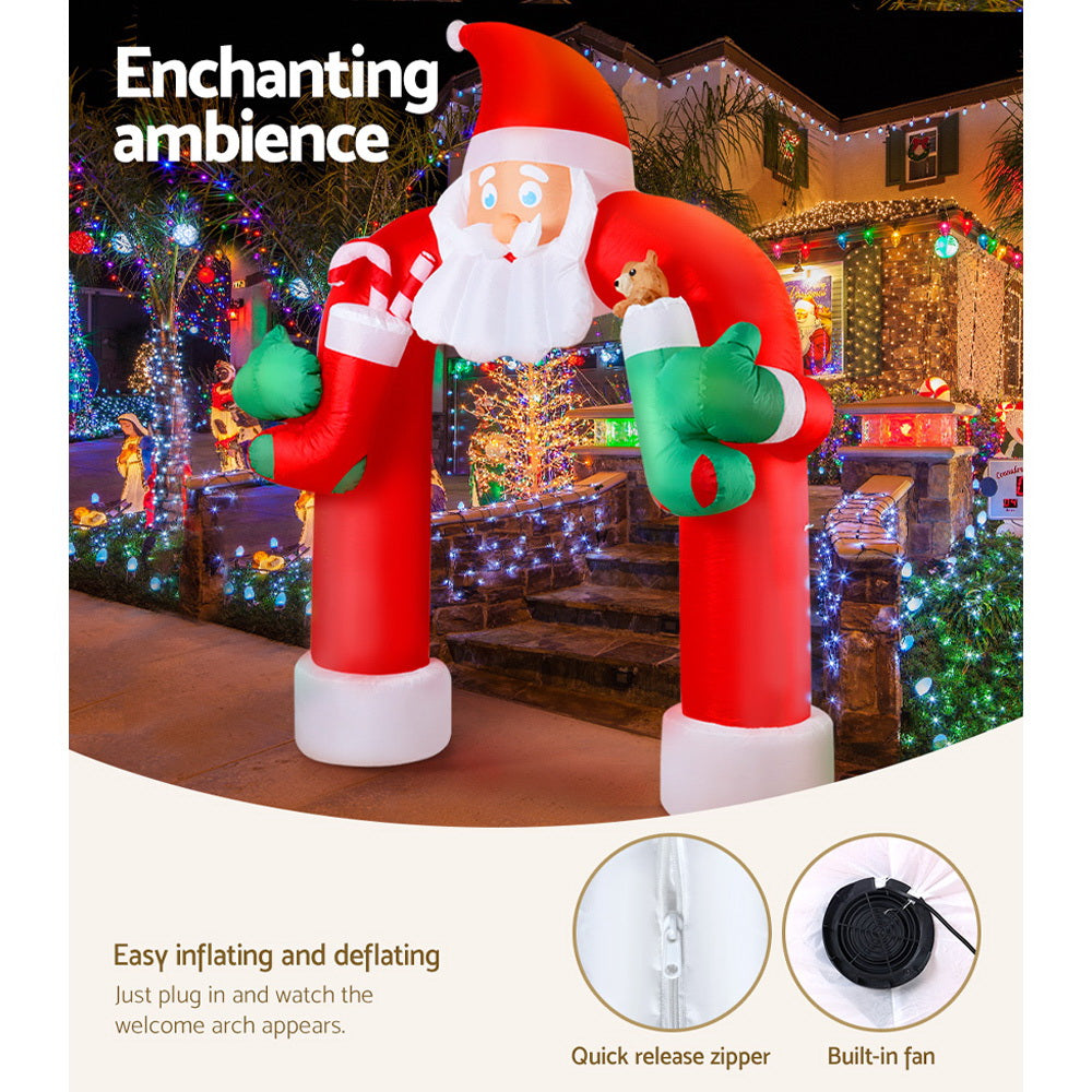 Santa Archway Christmas Inflatable Outdoor Decorations Xmas Lights - 2.3M