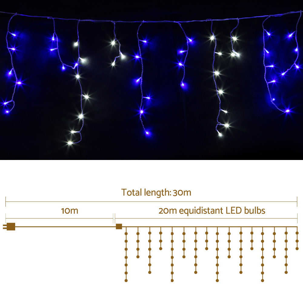 20M Christmas Lights Icicle Light 800 LED - Blue White
