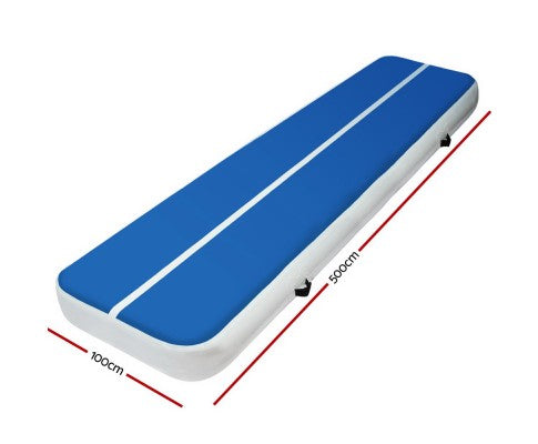 5m x 1m Inflatable Air Track Mat 20cm Thick Gymnastic Tumbling Blue And White