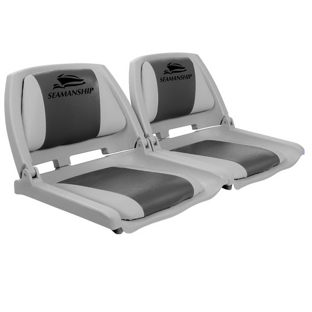 Set of 2 Folding Boat Seats Marine Seat Swivel Low Back 4cm Padding Grey