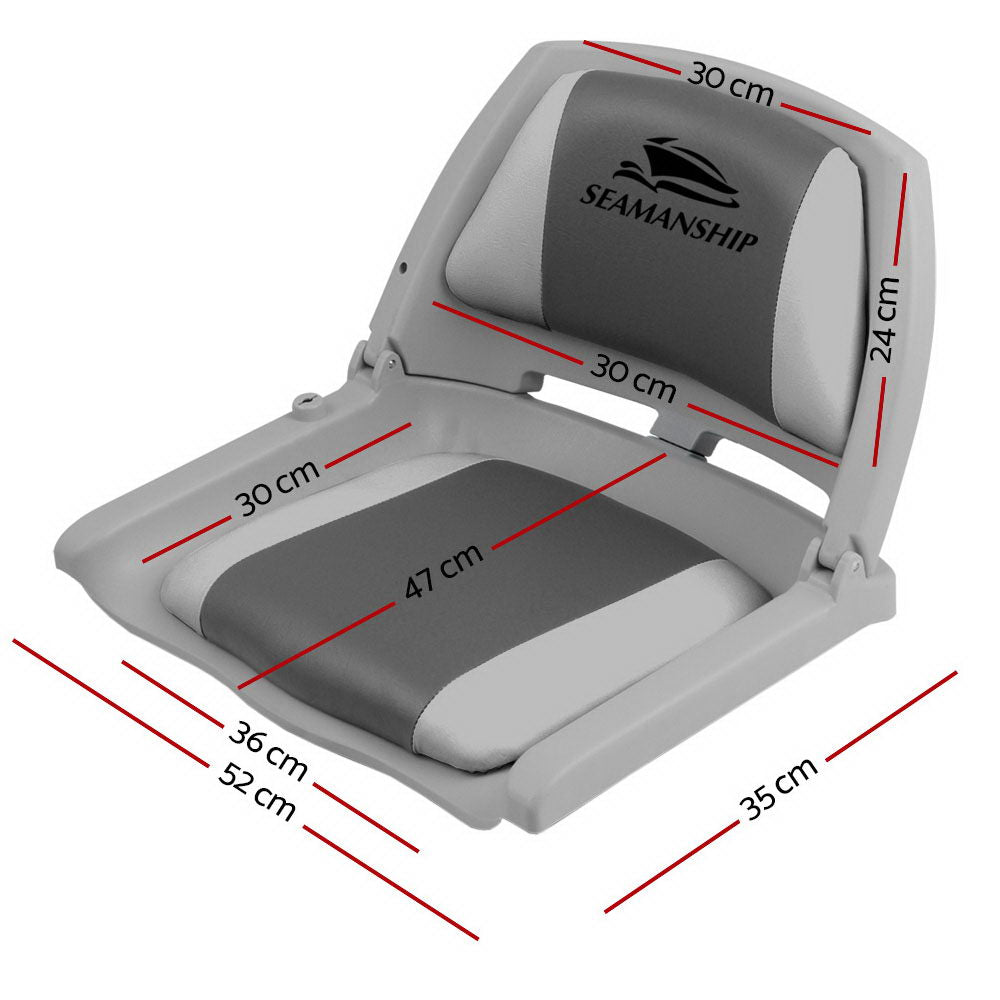 Set of 2 Folding Boat Seats Marine Seat Swivel Low Back 4cm Padding Grey