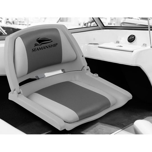 Set of 2 Folding Boat Seats Marine Seat Swivel Low Back 4cm Padding Grey