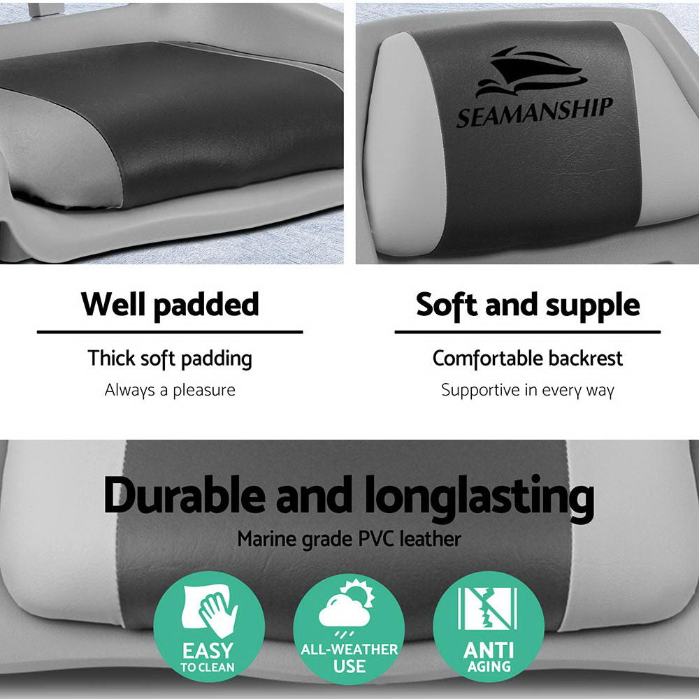 Set of 2 Folding Boat Seats Marine Seat Swivel Low Back 4cm Padding Grey