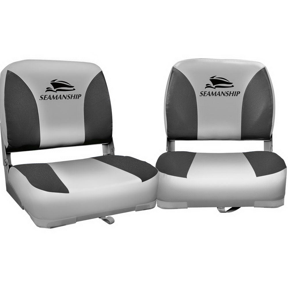 Set of 2 Folding Boat Seats Marine Swivel Low Back 13cm Padding Charcoal