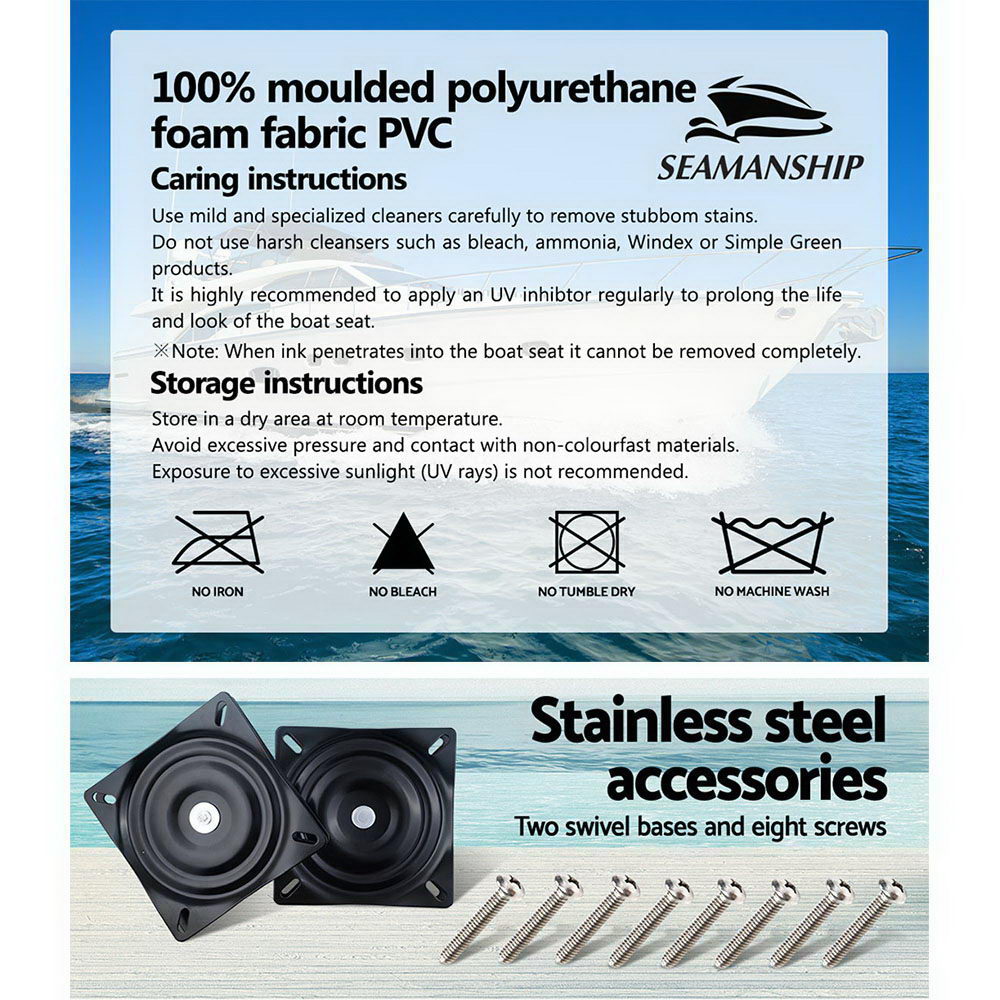 Set of 2 Folding Boat Seats Marine Swivel Low Back 13cm Padding Charcoal