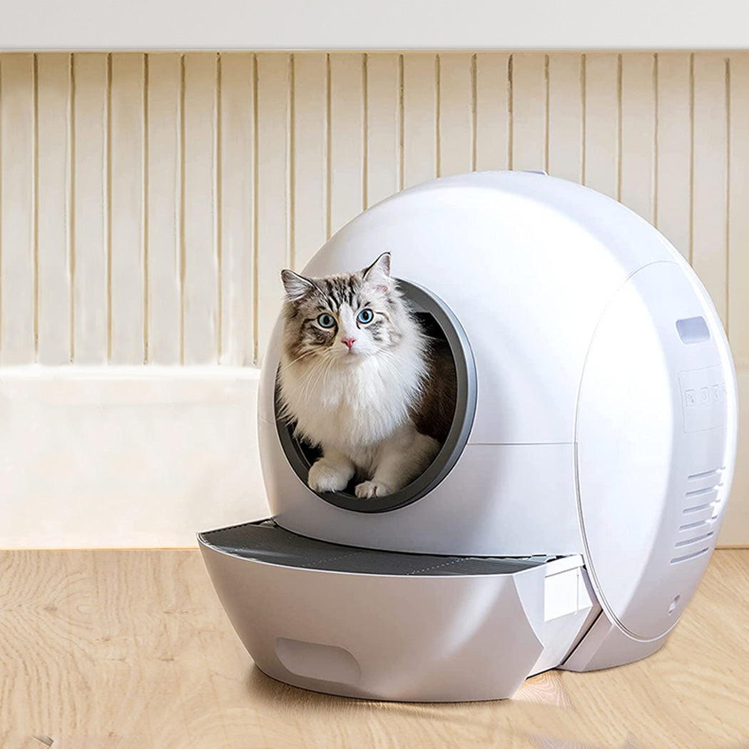 Automatic Smart Cat Litter Box Self-Cleaning Enclosed Kitty Toilet Hooded - White