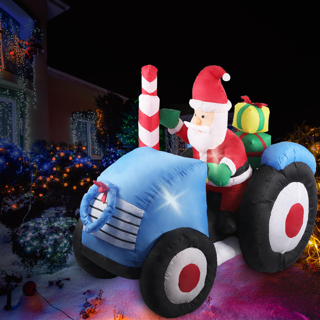 Tractor Santa 1.4M Christmas Inflatable Decor LED Lights Xmas Party