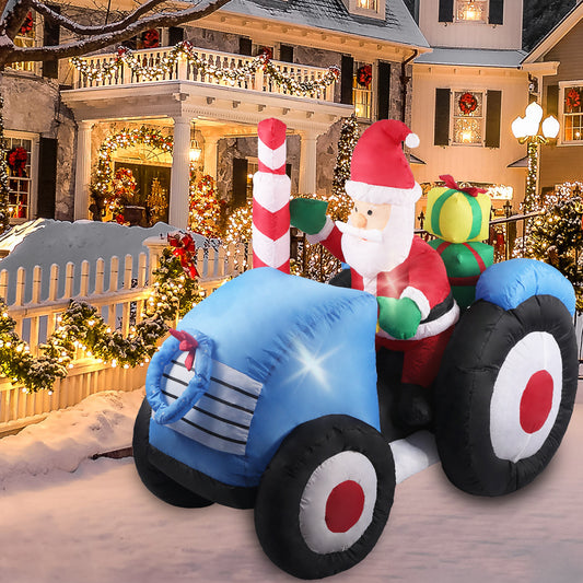 Tractor Santa 1.4M Christmas Inflatable Decor LED Lights Xmas Party