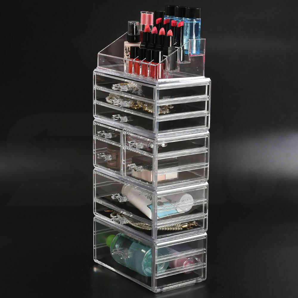 10 Drawers Cosmetic Makeup Organizer Storage Jewellery Box Clear Acrylic