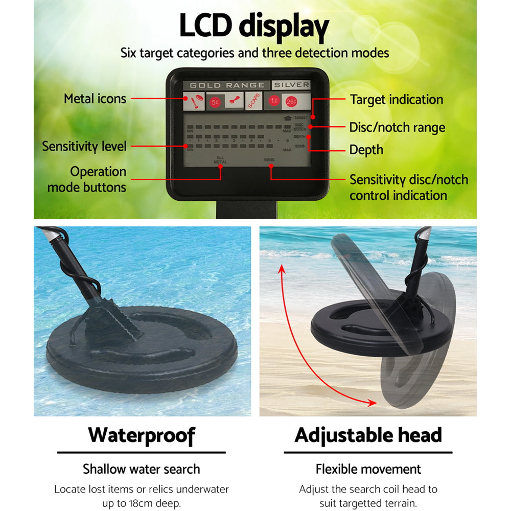 200cm LCD Screen Metal Detector with Headphones - Black