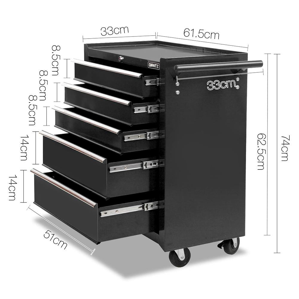 5 Drawer Mechanic Tool Box Cabinet Storage Trolley - Black